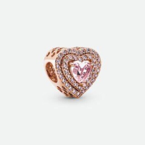 Pandora Rose Gold Heart Bracelet Charm with Pink Stone - Picture 1 of 5